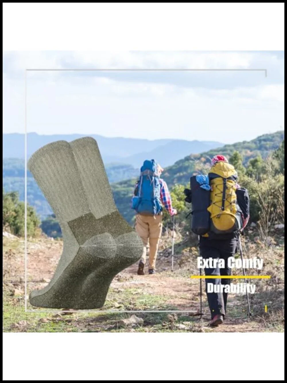 Merino Wool Hiking Socks Men Heavy Cushion Crew Thermal 3 Pack Arch Support